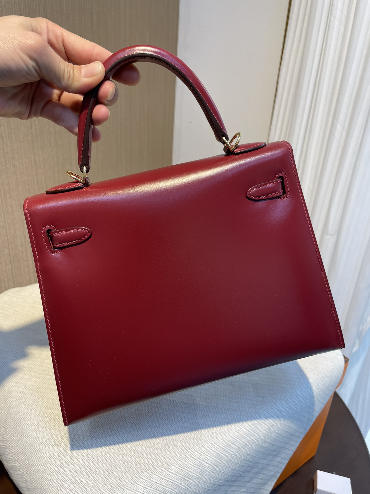 Hermes Kelly 28cm Handbag Shoulder Bag in Bordeaux Box Leather